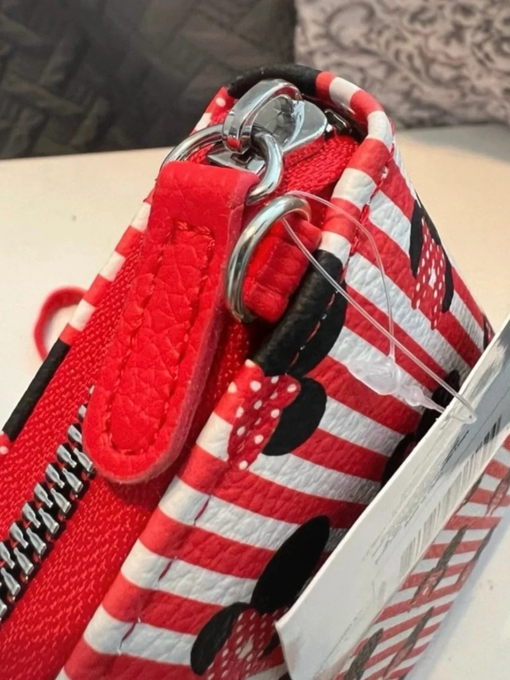 Disney Red and Black Minnie Mouse Stripe Wristlet